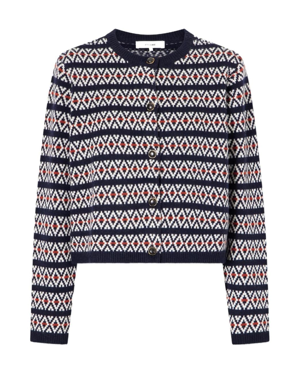 FRAME Blue Fair-Isle-Pattern Cardigan