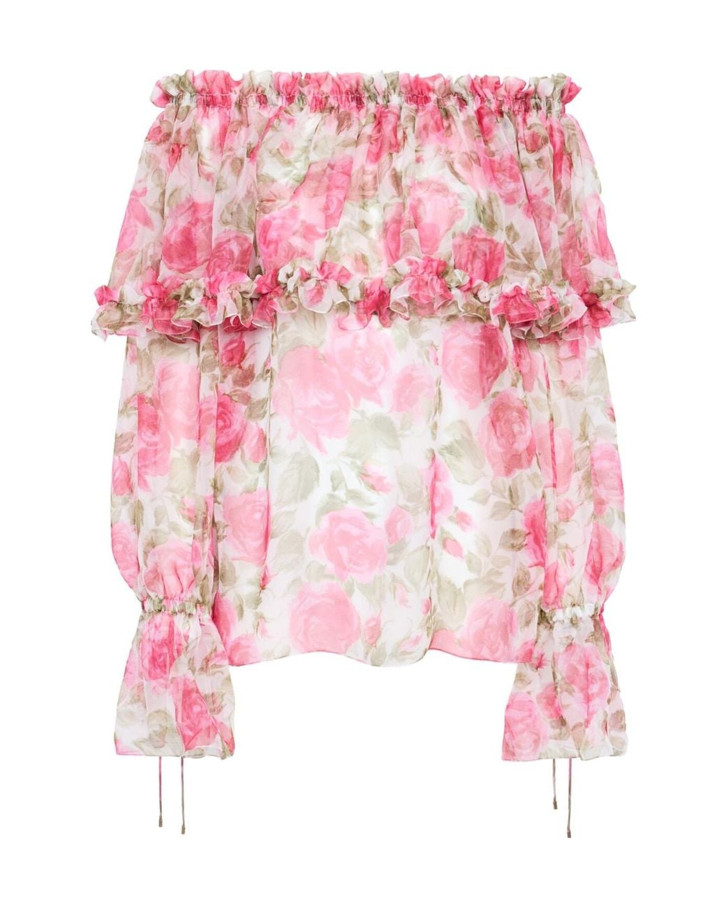 Chloé Pink Chloé Ruffled Floral Off-Shoulder Top