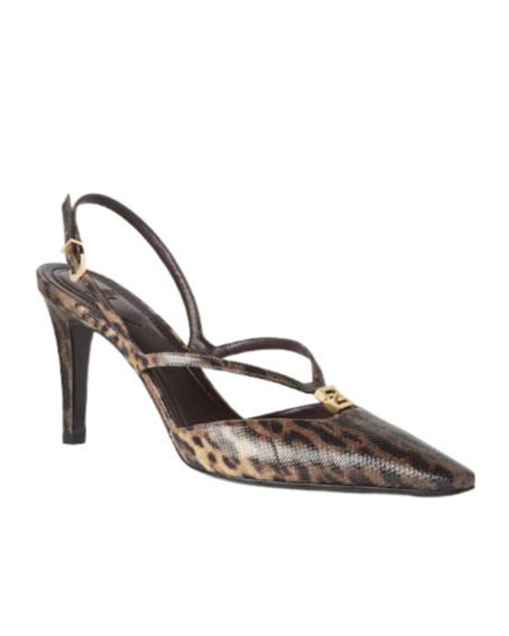 Fendi Brown High Heel Printed Karung Slingbacks