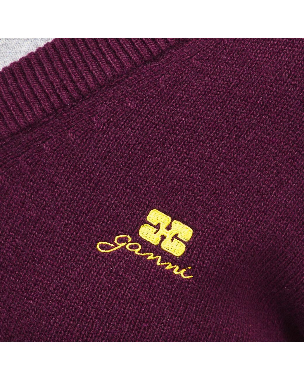 Ganni Purple V-Neck Knit Sweater