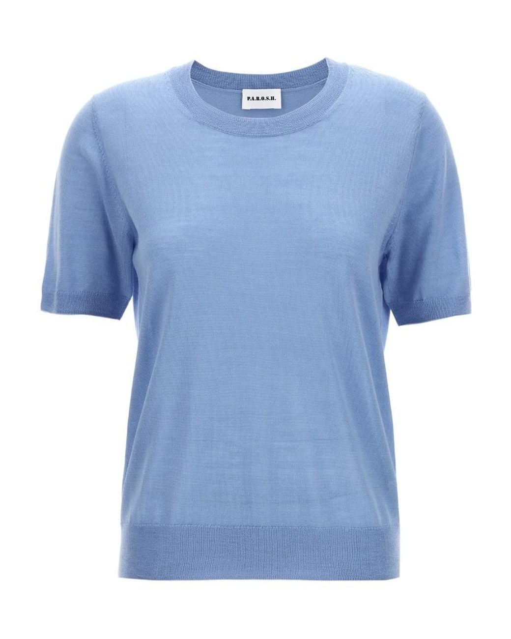 P.A.R.O.S.H. Blue Fine-Knit Short-Sleeve Jumper