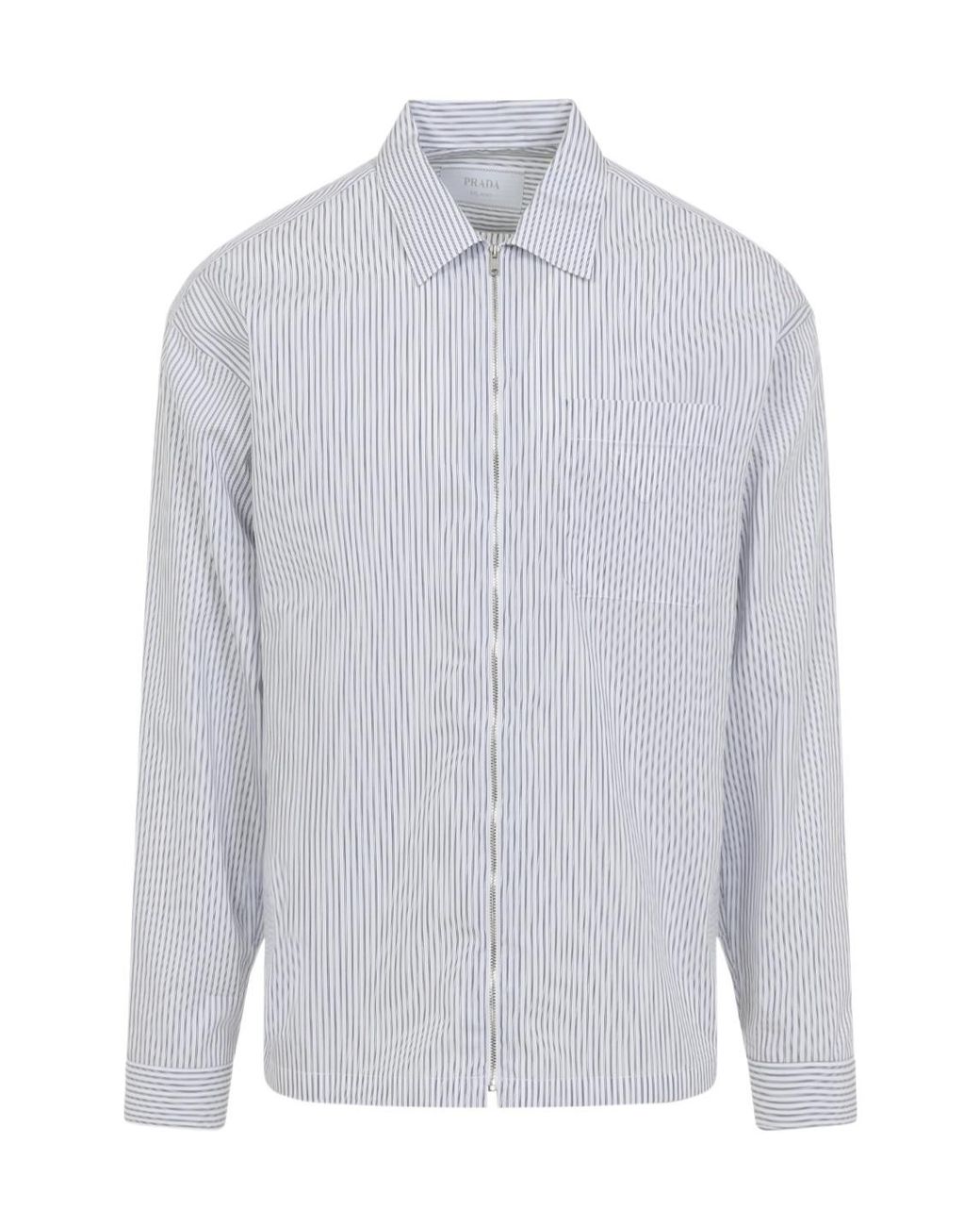 Prada White Zip-Up Striped Shirt for men