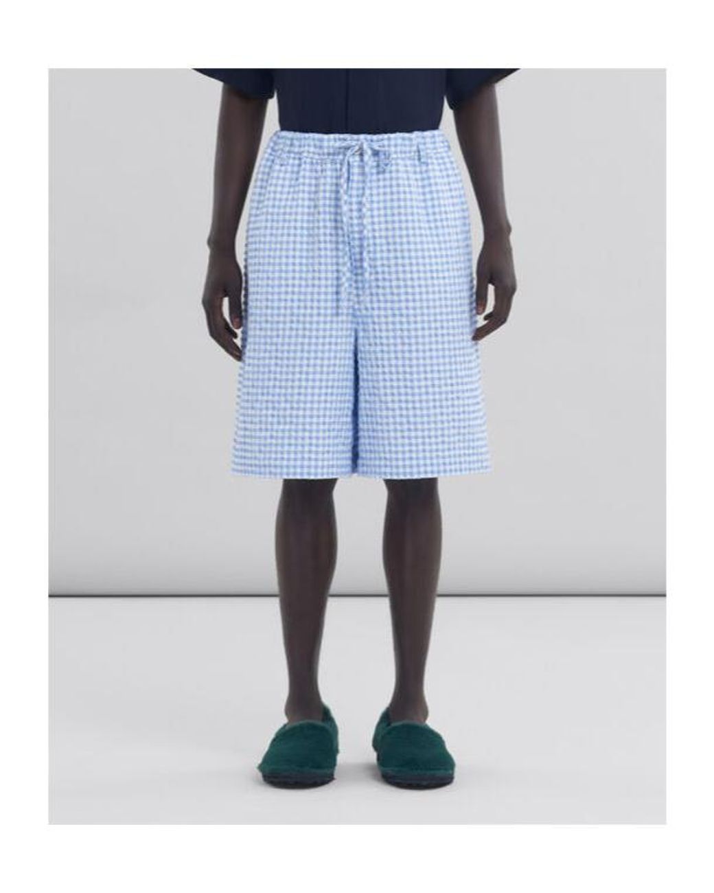 Marni Blue Checked Drawstring Shorts for men