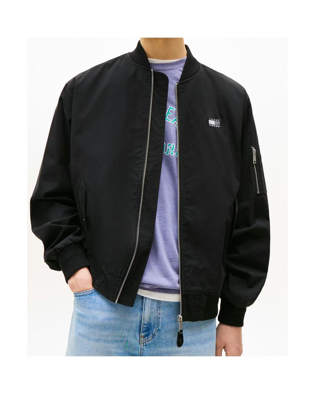Tommy Hilfiger Black Cotton Bomber Jacket for men
