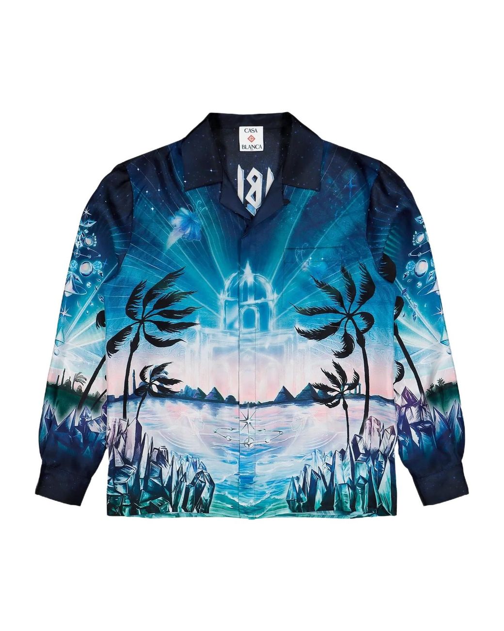 Casablanca Blue Graphic Printed Long Sleeve Satin Shirt for men
