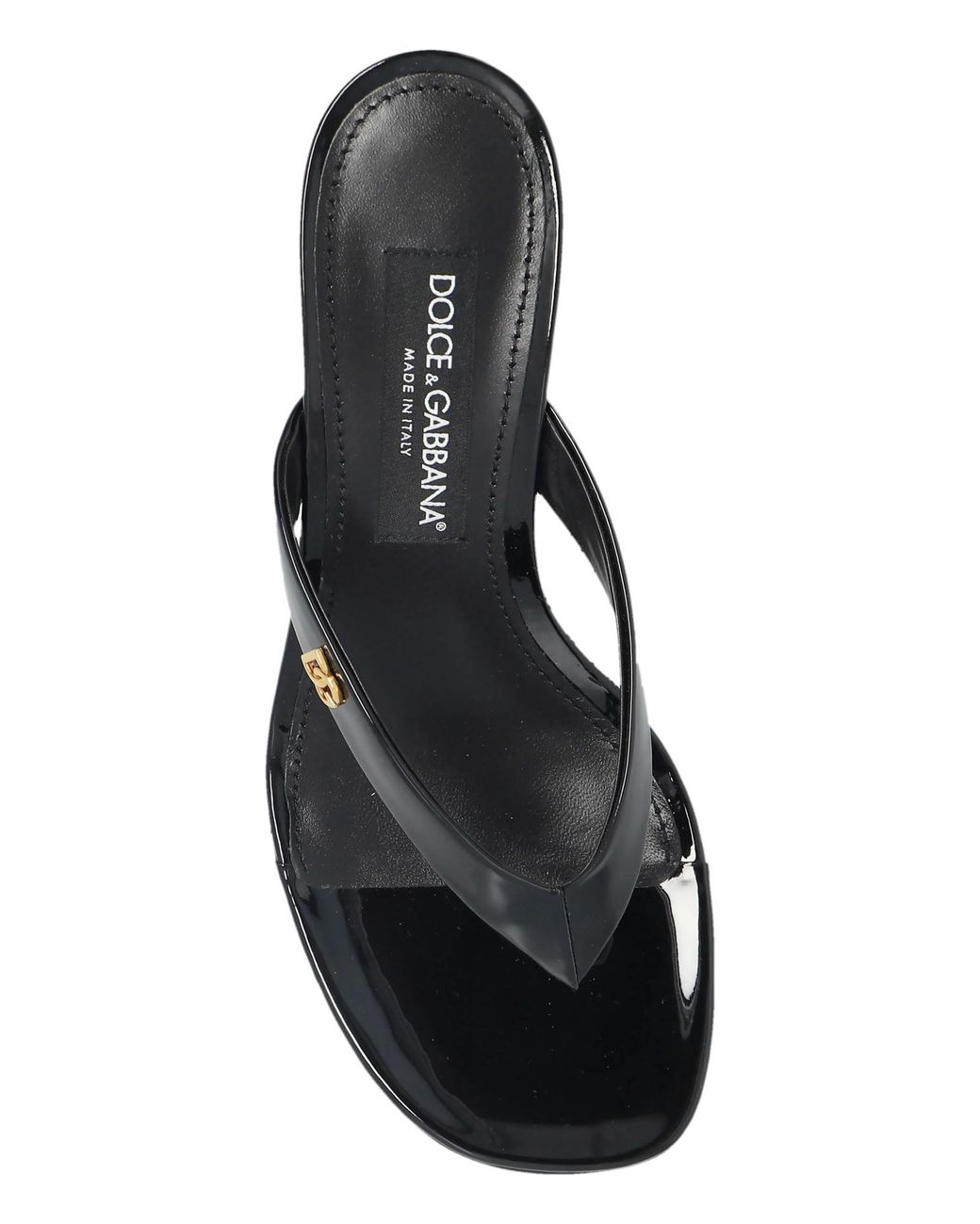 Dolce & Gabbana Black Logo Thong Heeled Sandals