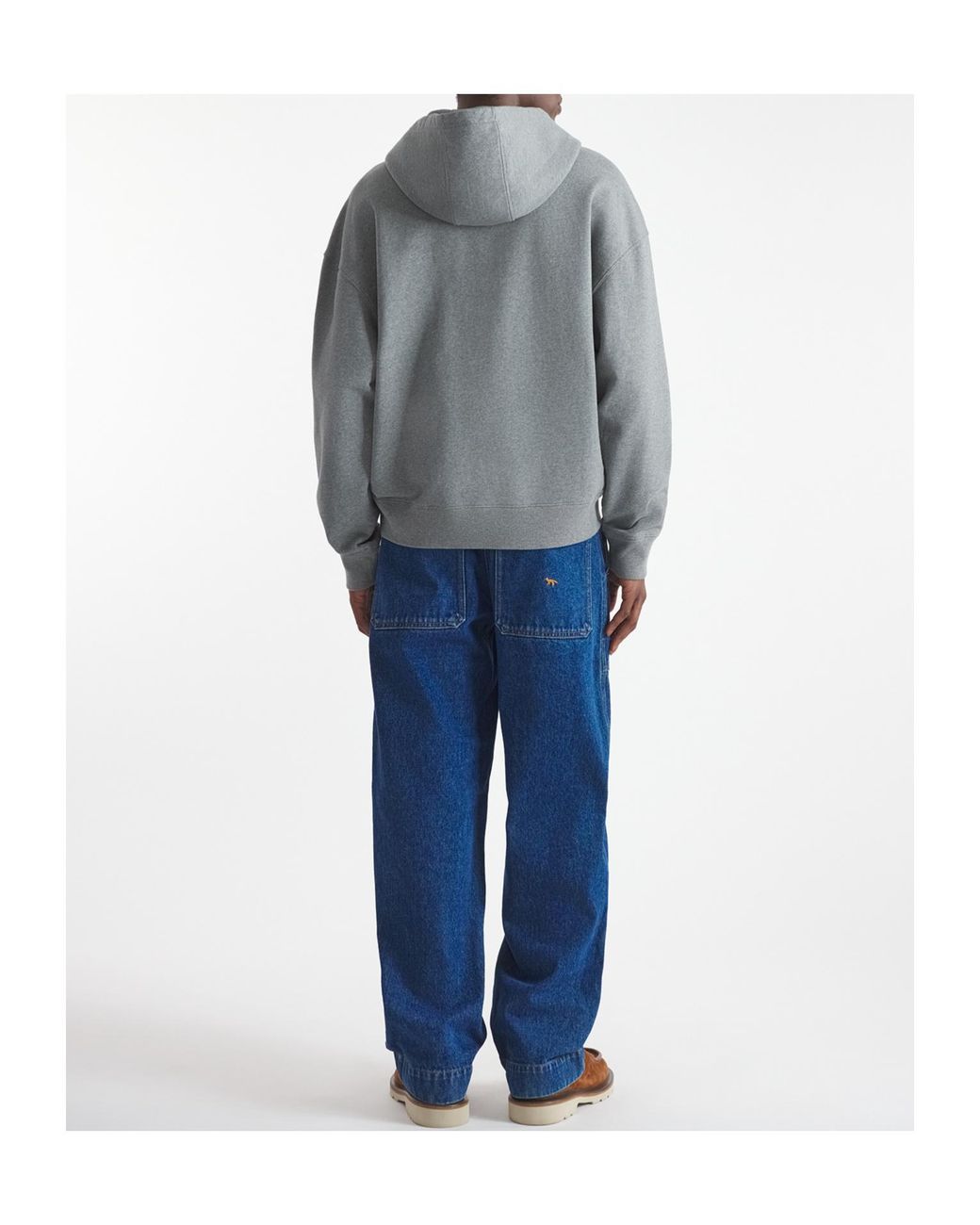Maison Kitsuné Gray Maison Kitsuné Rambling Fox Printed Drawstring Hoodie for men