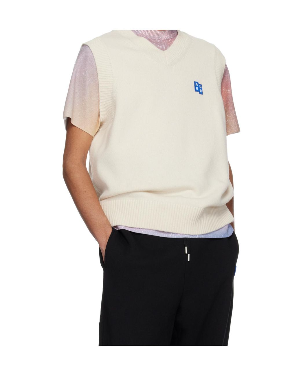Adererror White V-Neck Knitted Vest for men