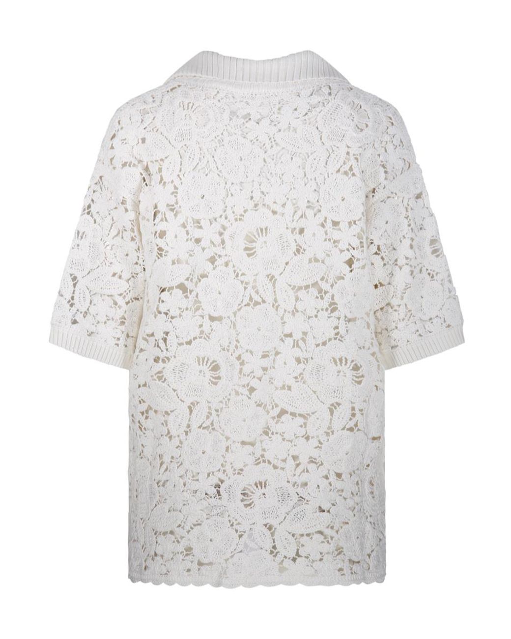 P.A.R.O.S.H. White Floral Embroidered Knit Polo Top