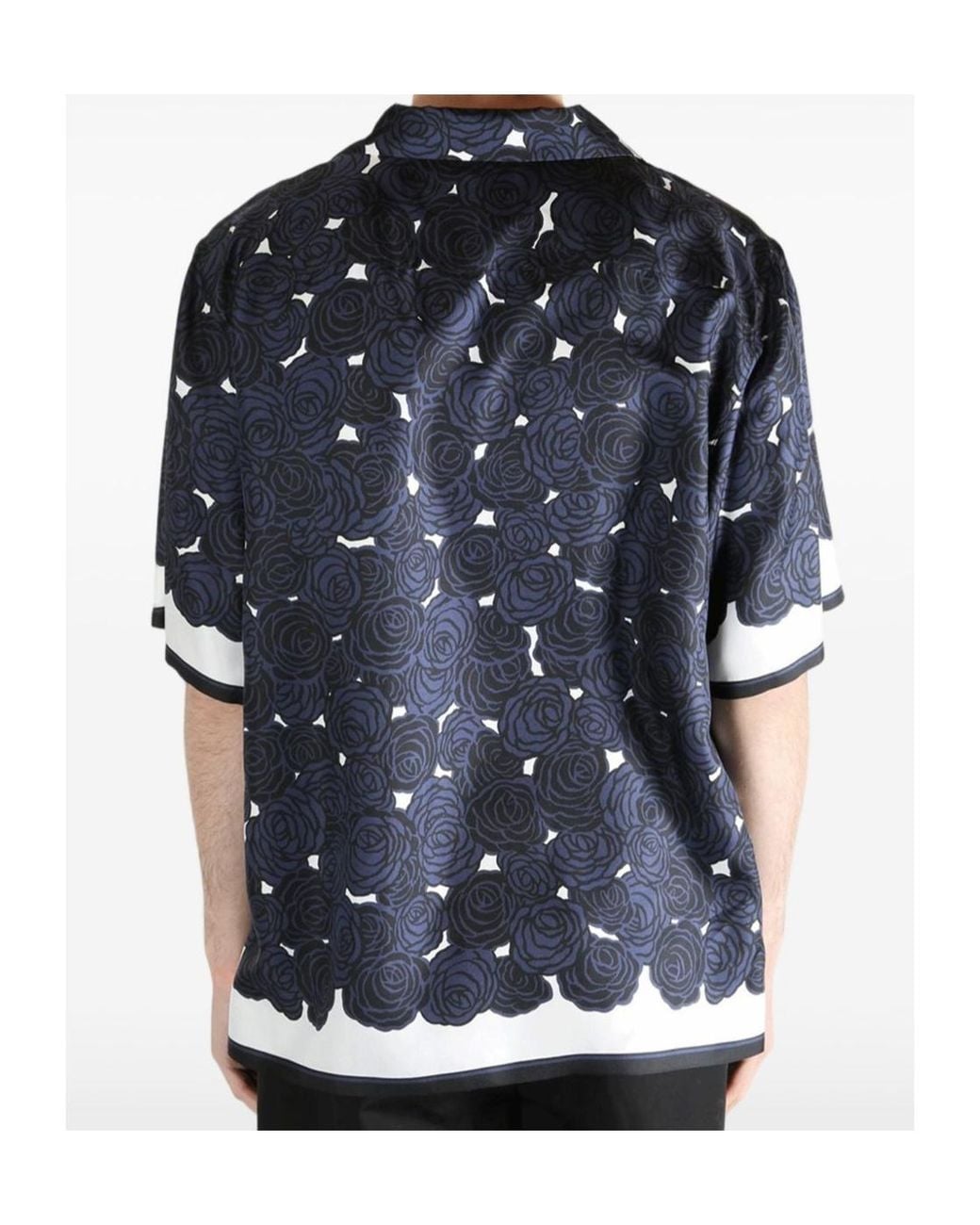 Givenchy Blue All-Over Rose Printed Bowling Shirt for men