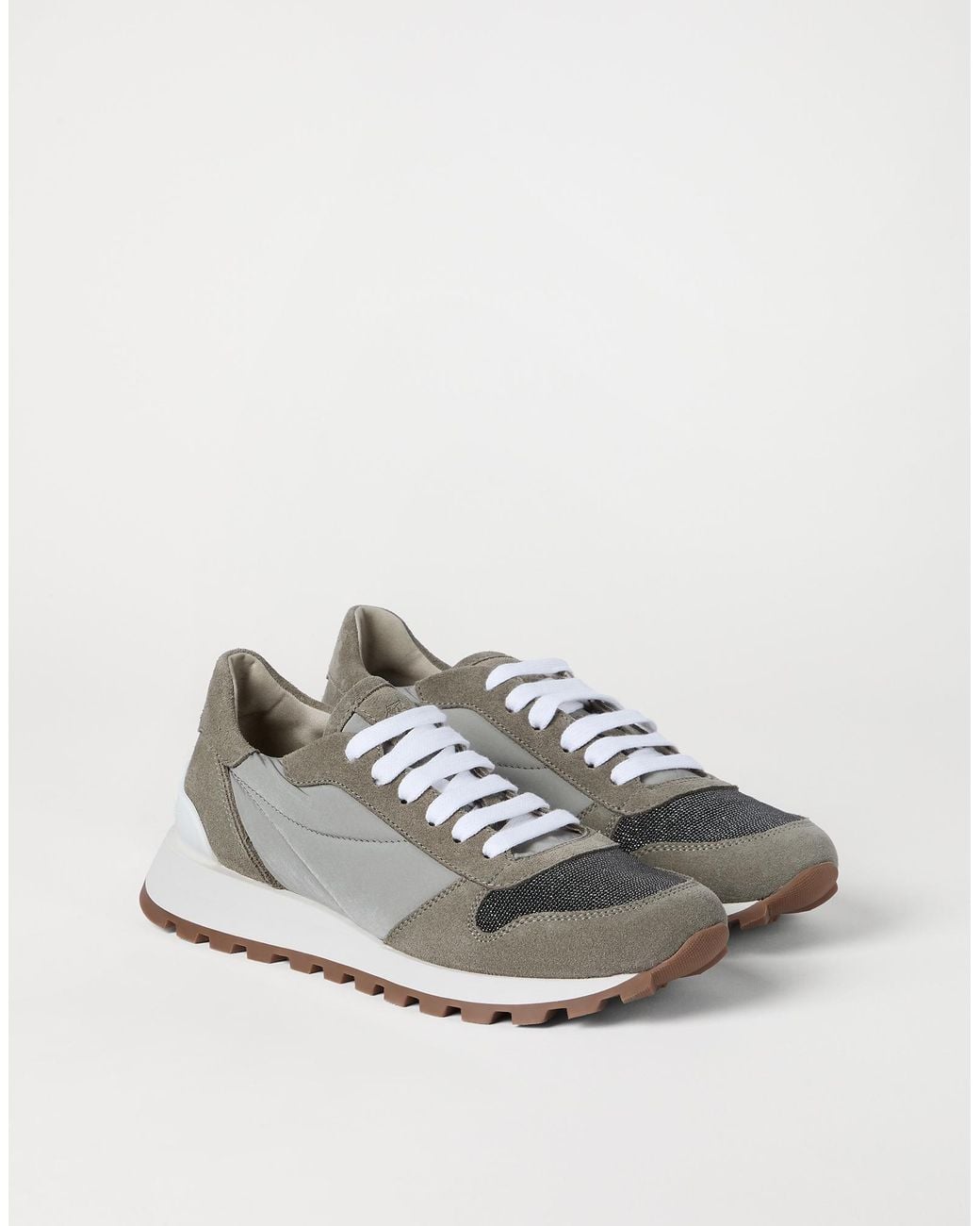 Brunello Cucinelli White Techno-Suede Runner Sneakers