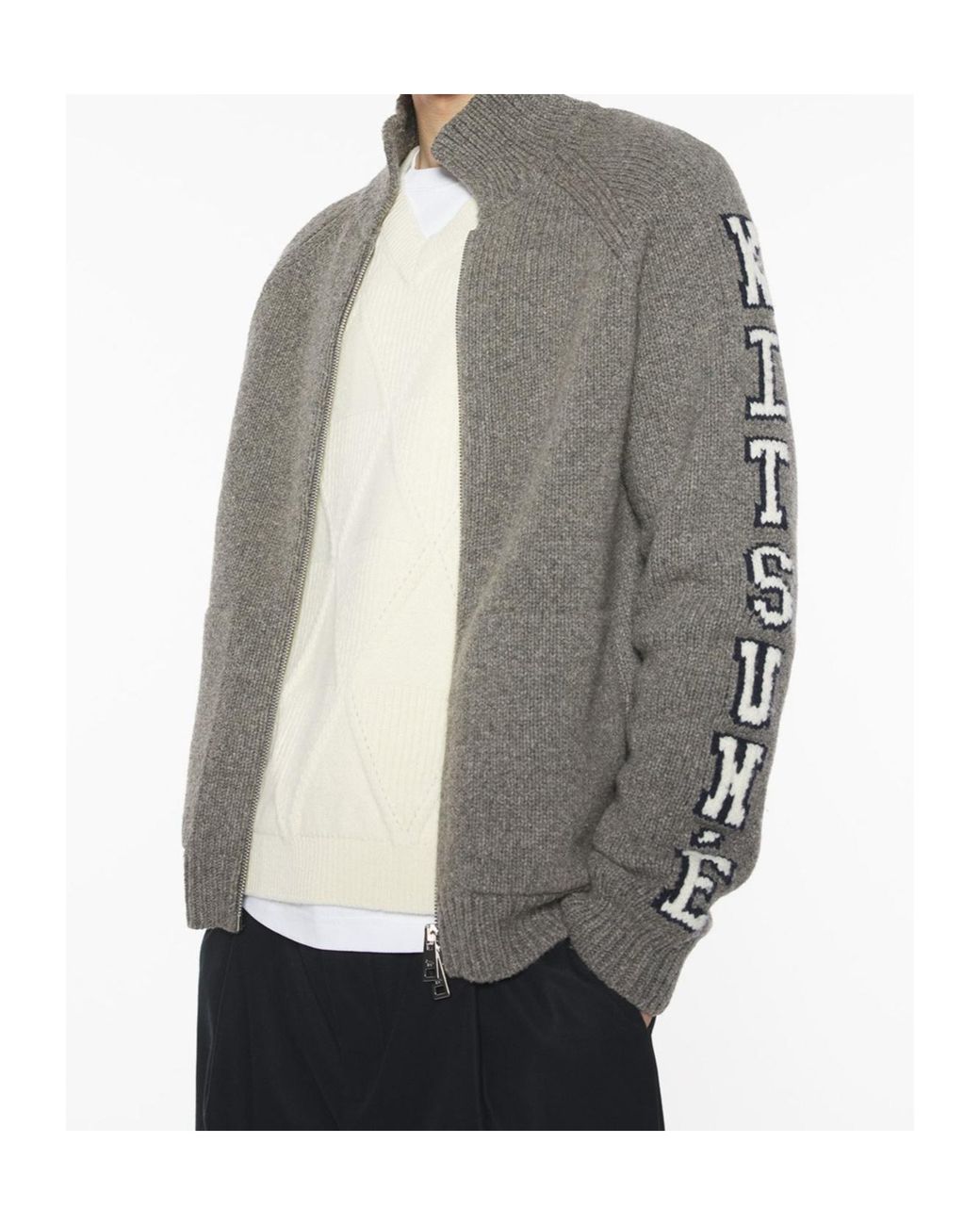 Maison Kitsuné Gray Maison Kitsuné College Knitted Jacket for men