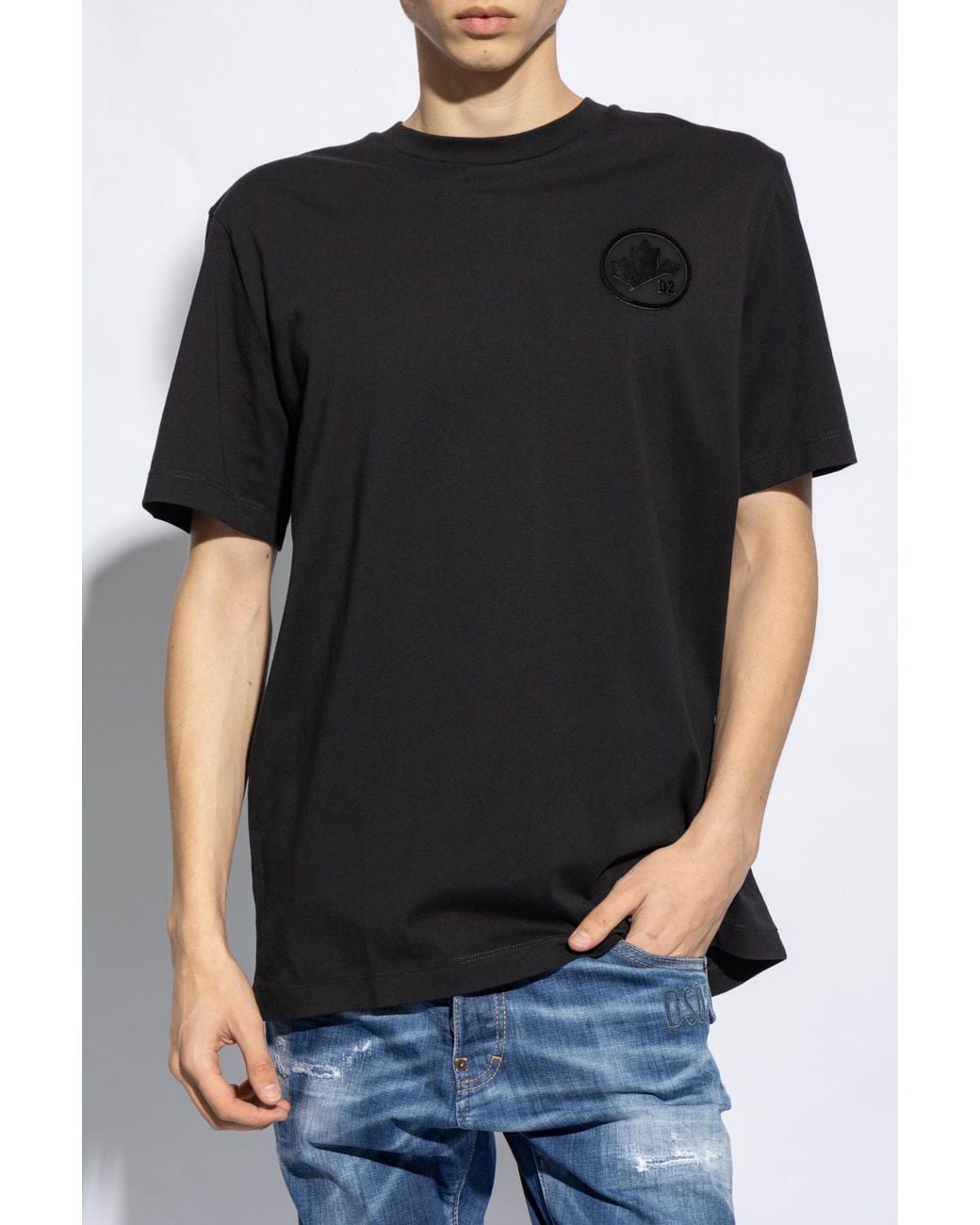 DSquared² Black Logo Patch Crewneck T-Shirt for men