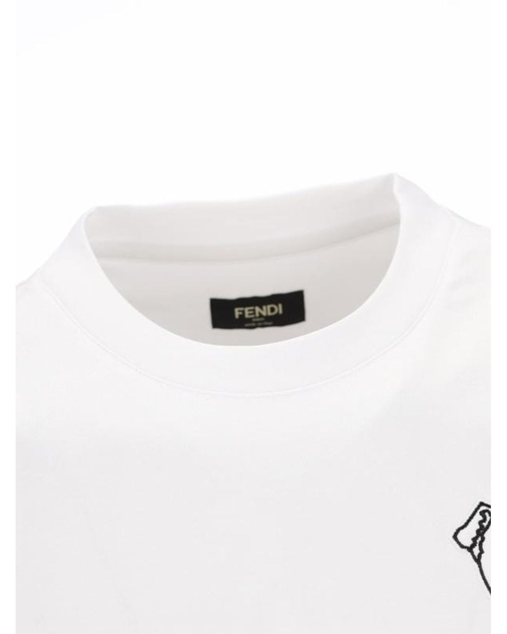 Fendi White Dog Embroidered Crewneck T-Shirt for men