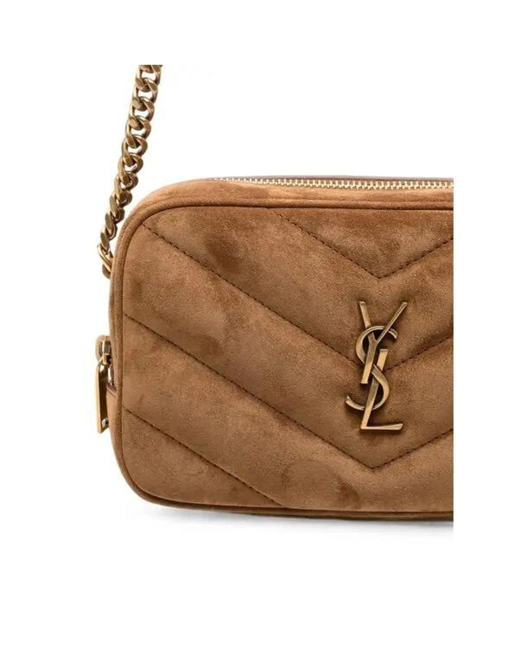 Saint Laurent Natural Quilted-Suede Crossbody Bag