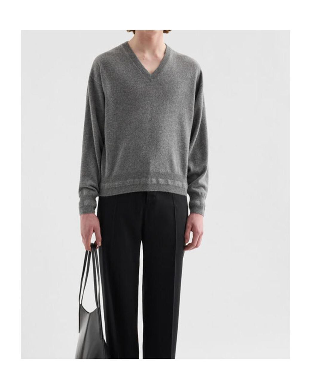 Jil Sander Gray V-Neck Knitted Sweater for men