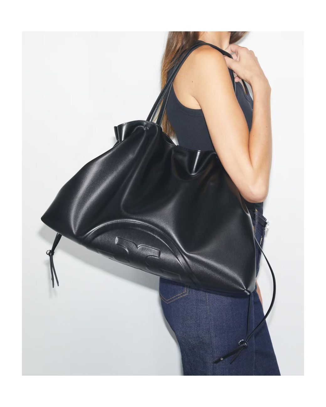 Tory Burch Black Ella Natuura Drawstring Tote Bag