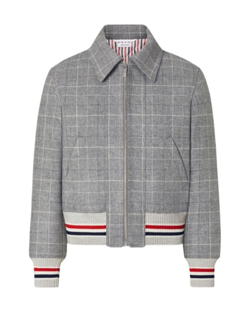 Thom Browne Gray Windowpane Houndstooth Zipped Tweed Jacket