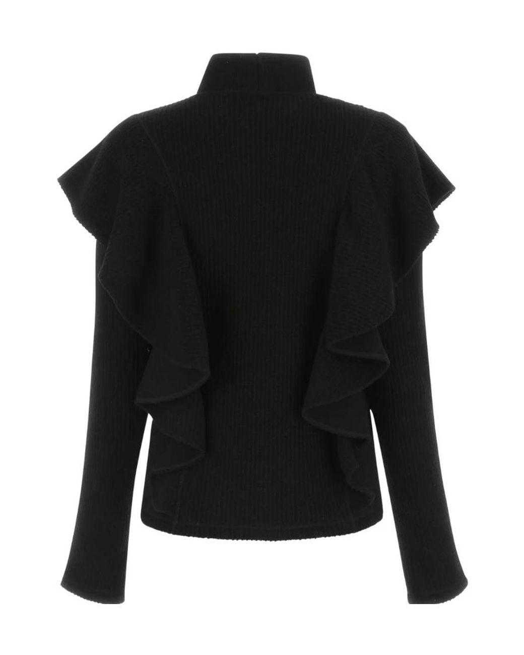 Chloé Black Ruffled Turtleneck Wool Sweater