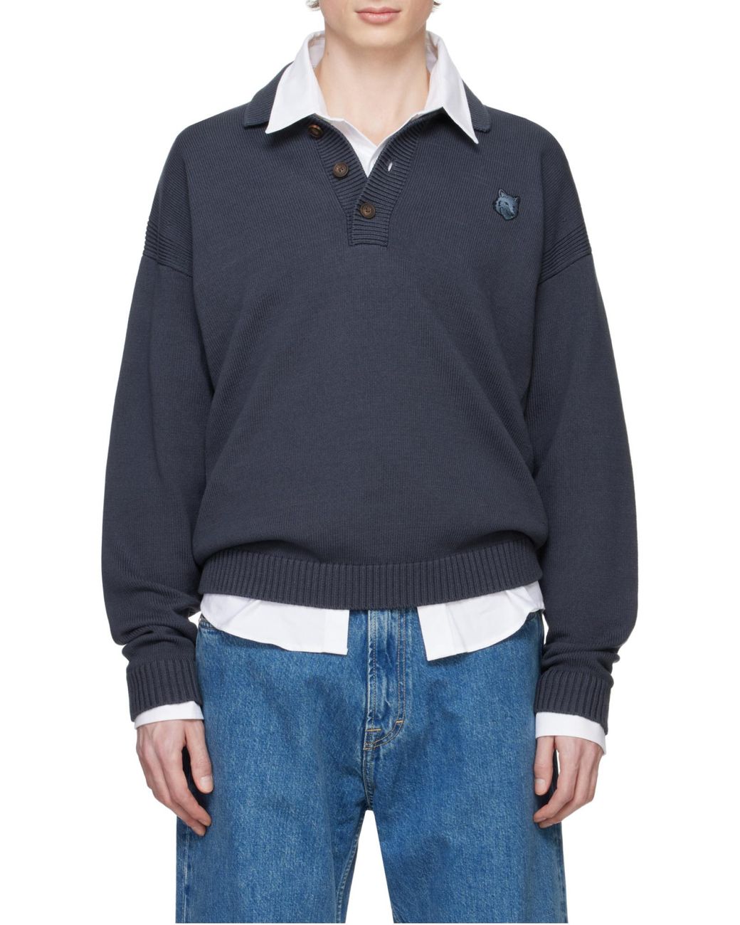 Maison Kitsuné Blue Maison Kitsuné Bold Fox Head Patch Comfort Polo Shirt for men