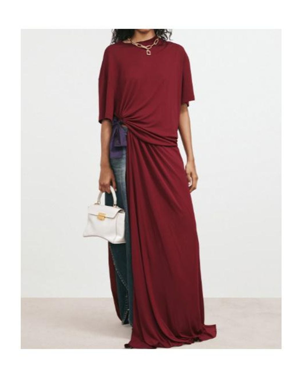 Balenciaga Red Draped T-Shirt Dress