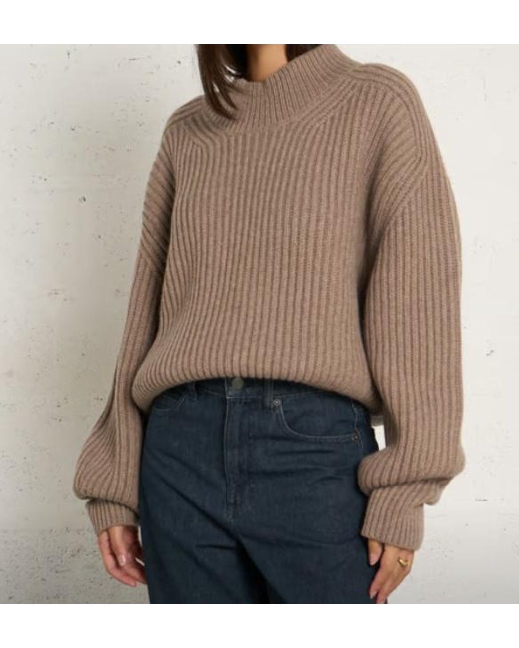 Soeur Brown Half-Turtleneck Ribbed Sweater