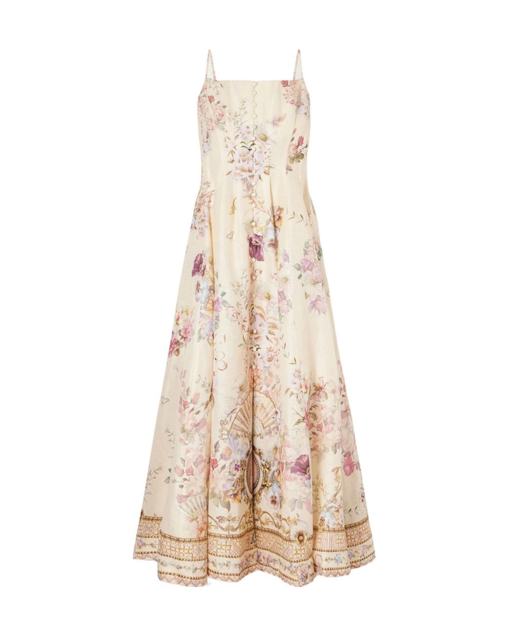 Camilla Natural Embellished Printed Linen And Silk-Blend Midi Dress