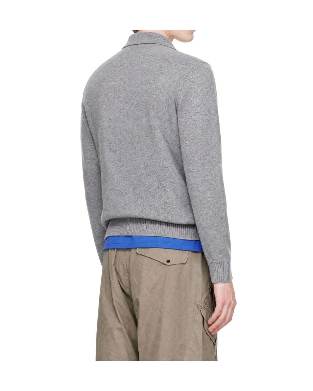 Stone Island Gray Logo Patch Knitted Polo Shirt for men