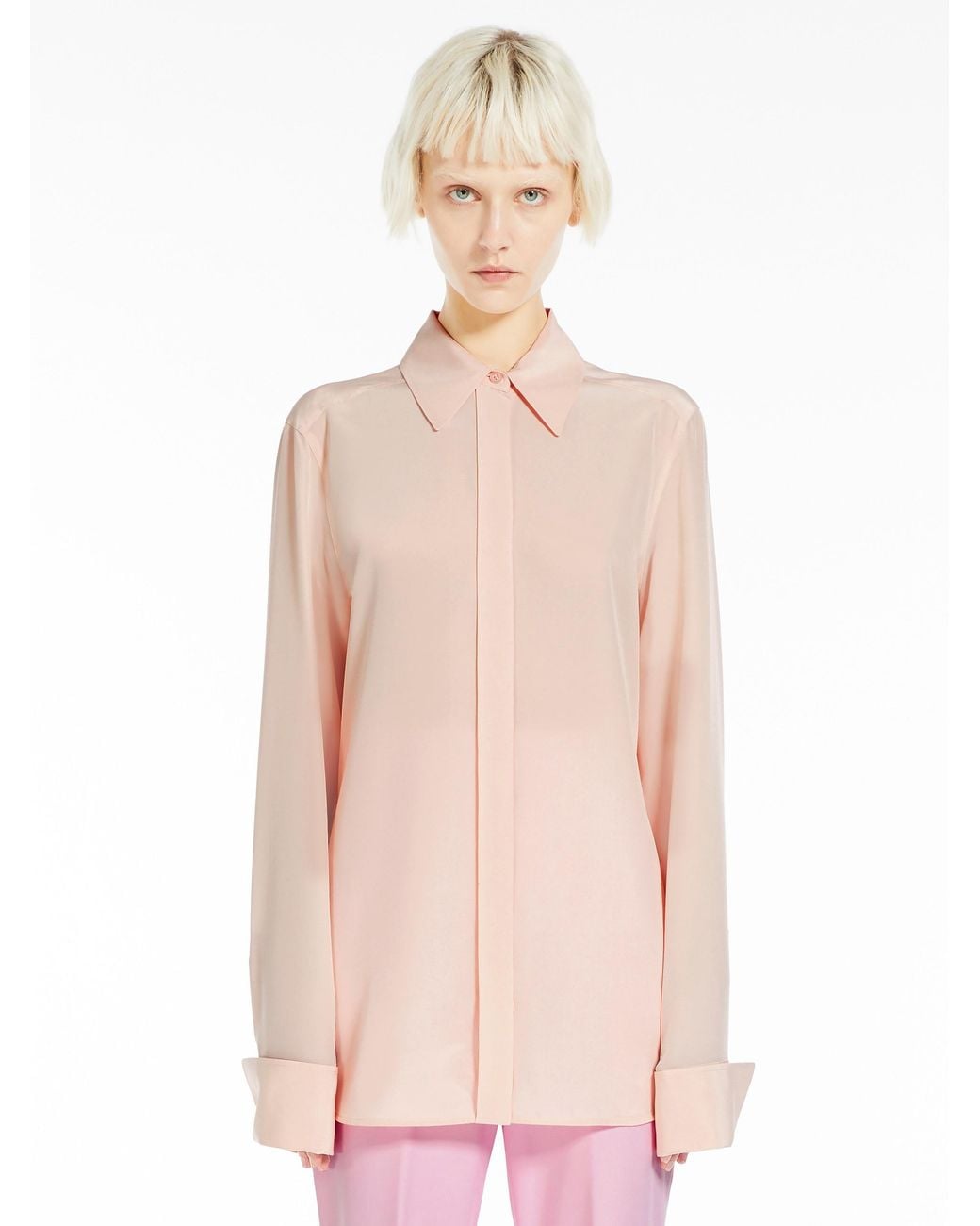 Sportmax Natural Point-Neck Long-Sleeved Shirt