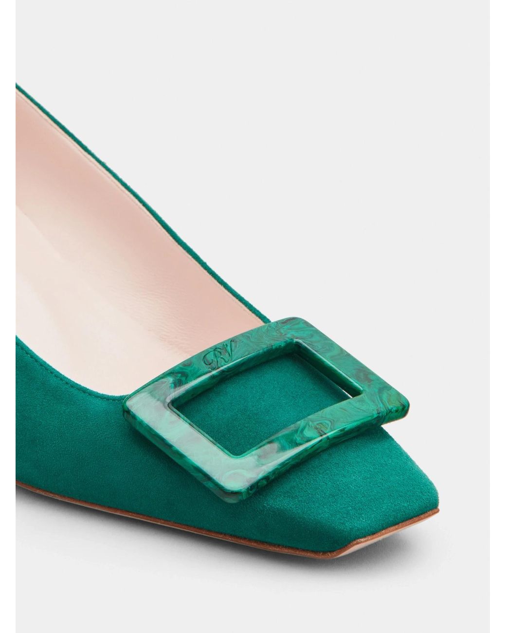 Roger Vivier Green Square Buckle High Heels