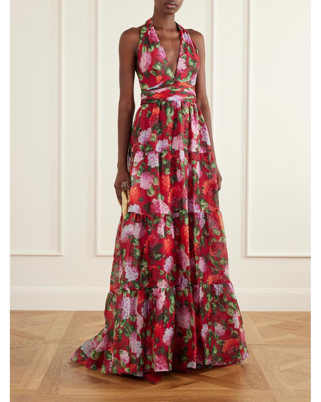Carolina Herrera Red Silk Halterneck Gown
