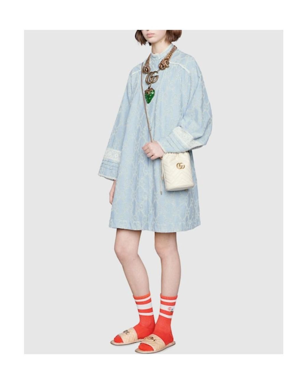 Gucci White Gg Marmont Mini Quilted Bucket Bag