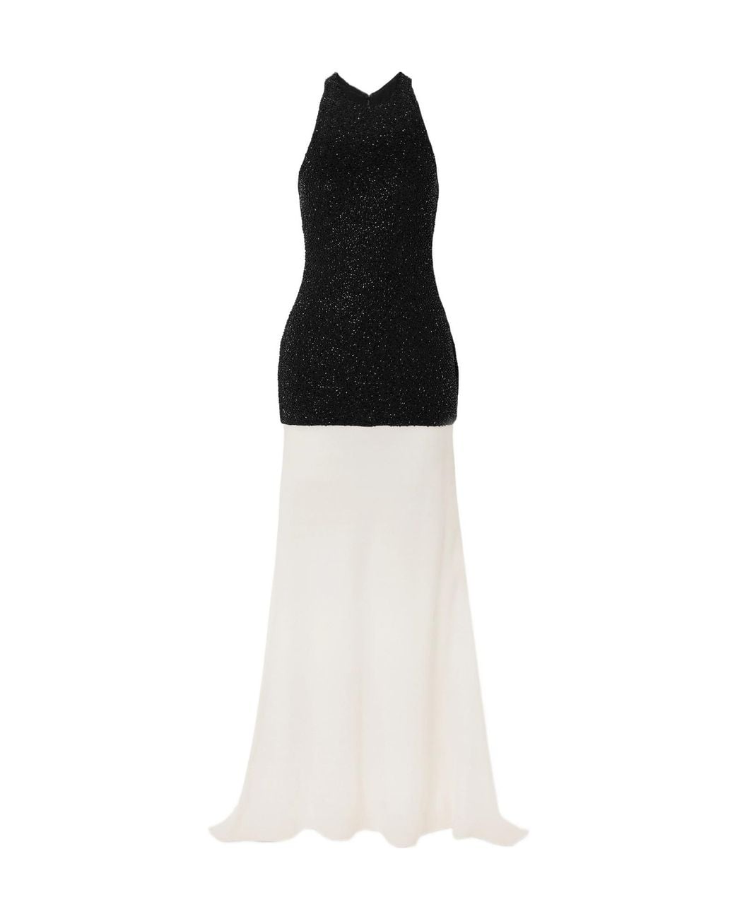 Staud White Gabrielle Layered Bead-Embellished Mesh And Crepe Gown
