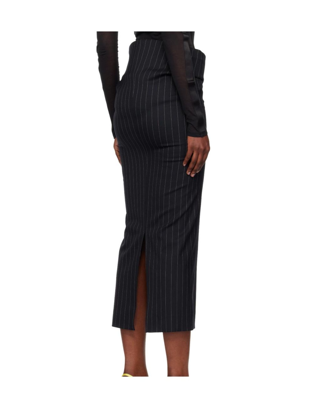 Mugler Black Pinstriped Split Skirt