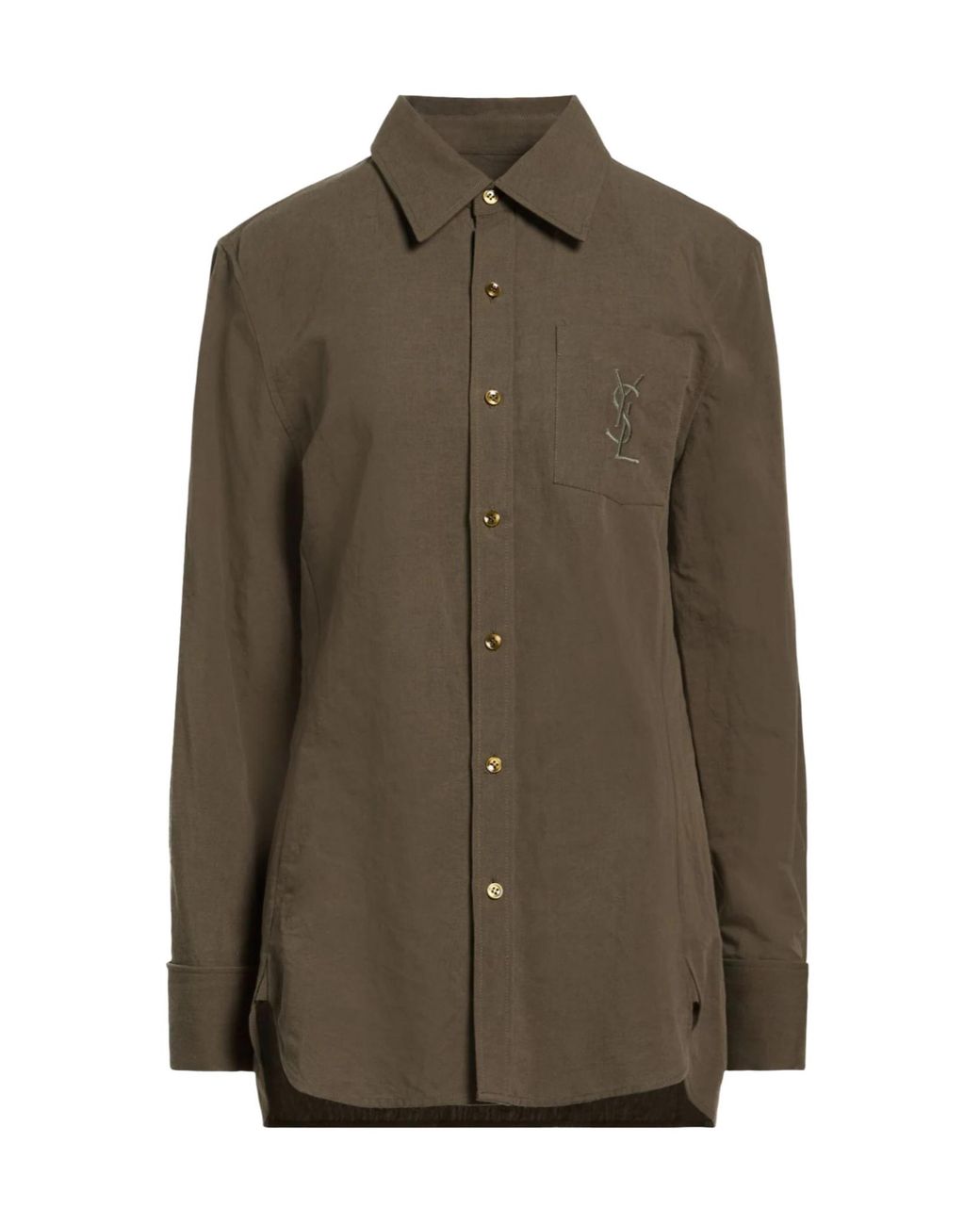 Saint Laurent Green Solid Color Long Sleeve Shirt