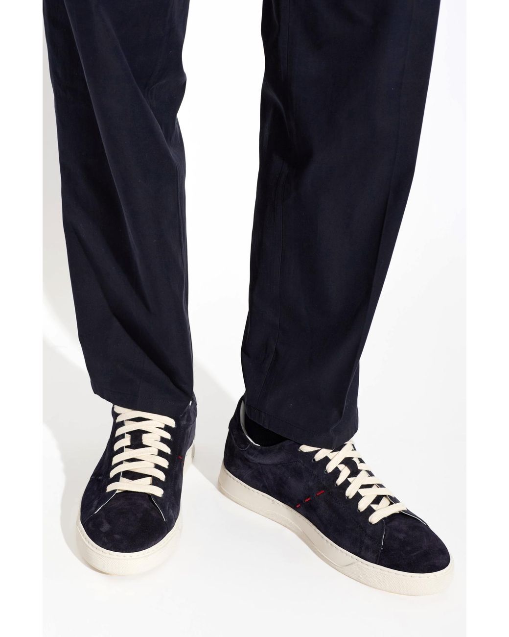 Kiton Blue Suede Low-Top Sneakers for men