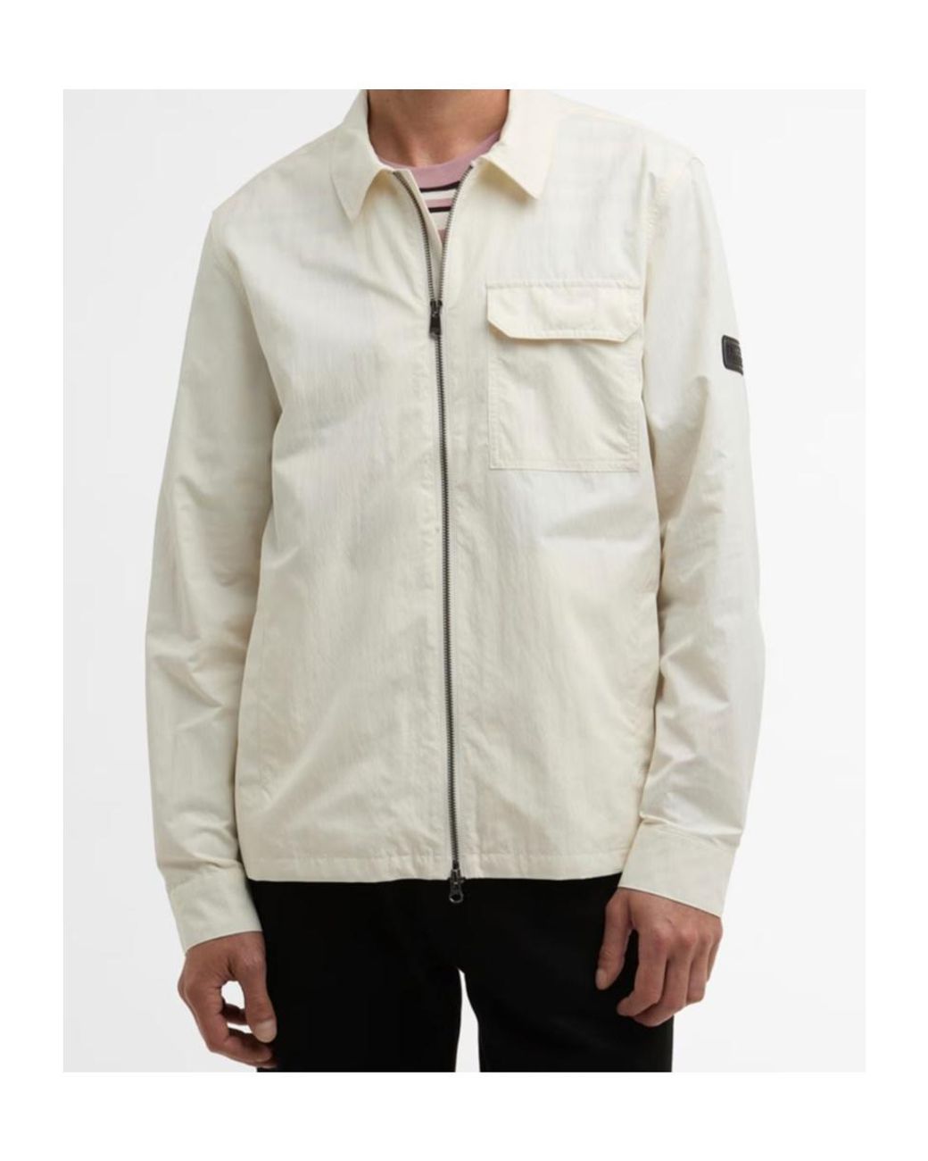 Barbour White Zippered Long-Sleeved Casual Jacket for men
