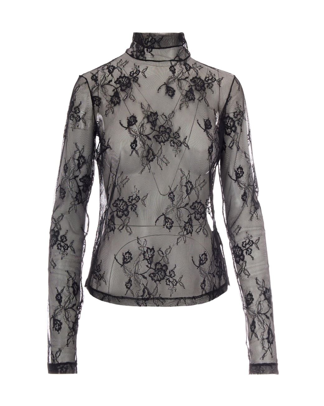 Patrizia Pepe Gray Lace-Overlay Floral Pattern Top