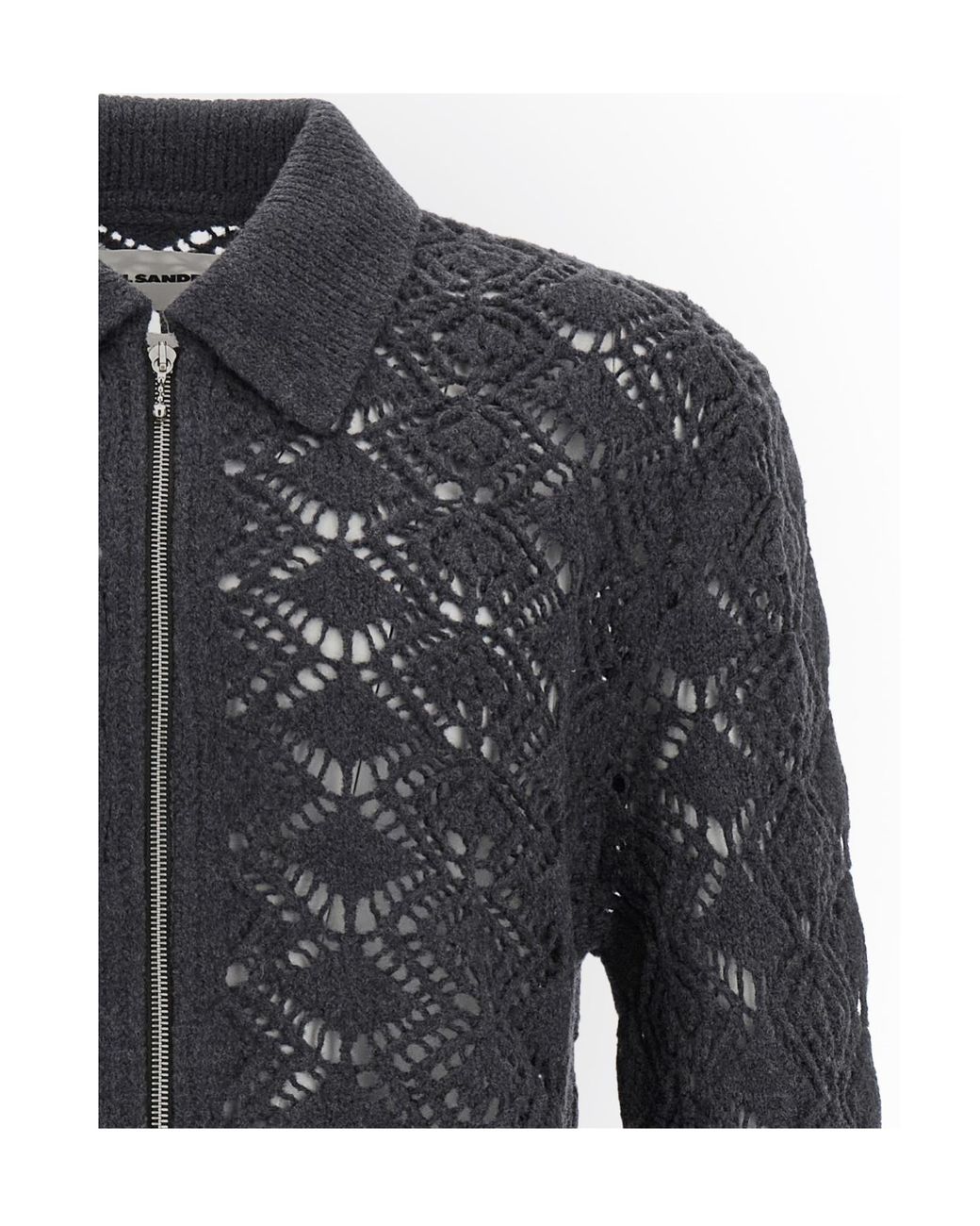 Jil Sander Black Openwork Wool Cardigan for men