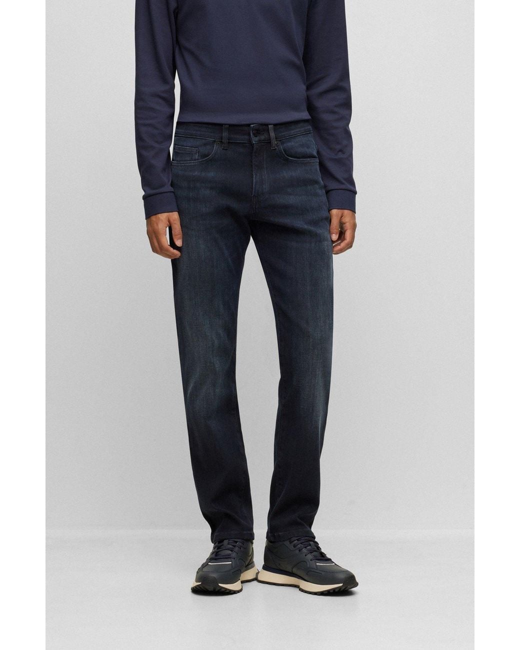 Boss Blue Logo-Patch Cotton Jeans for men