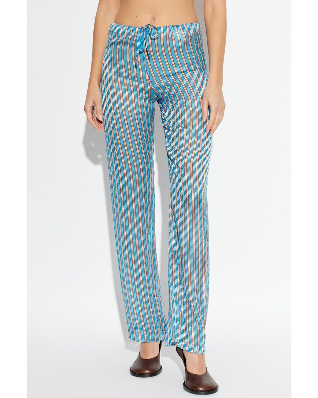 Dries Van Noten Blue Striped Drawstring Pants