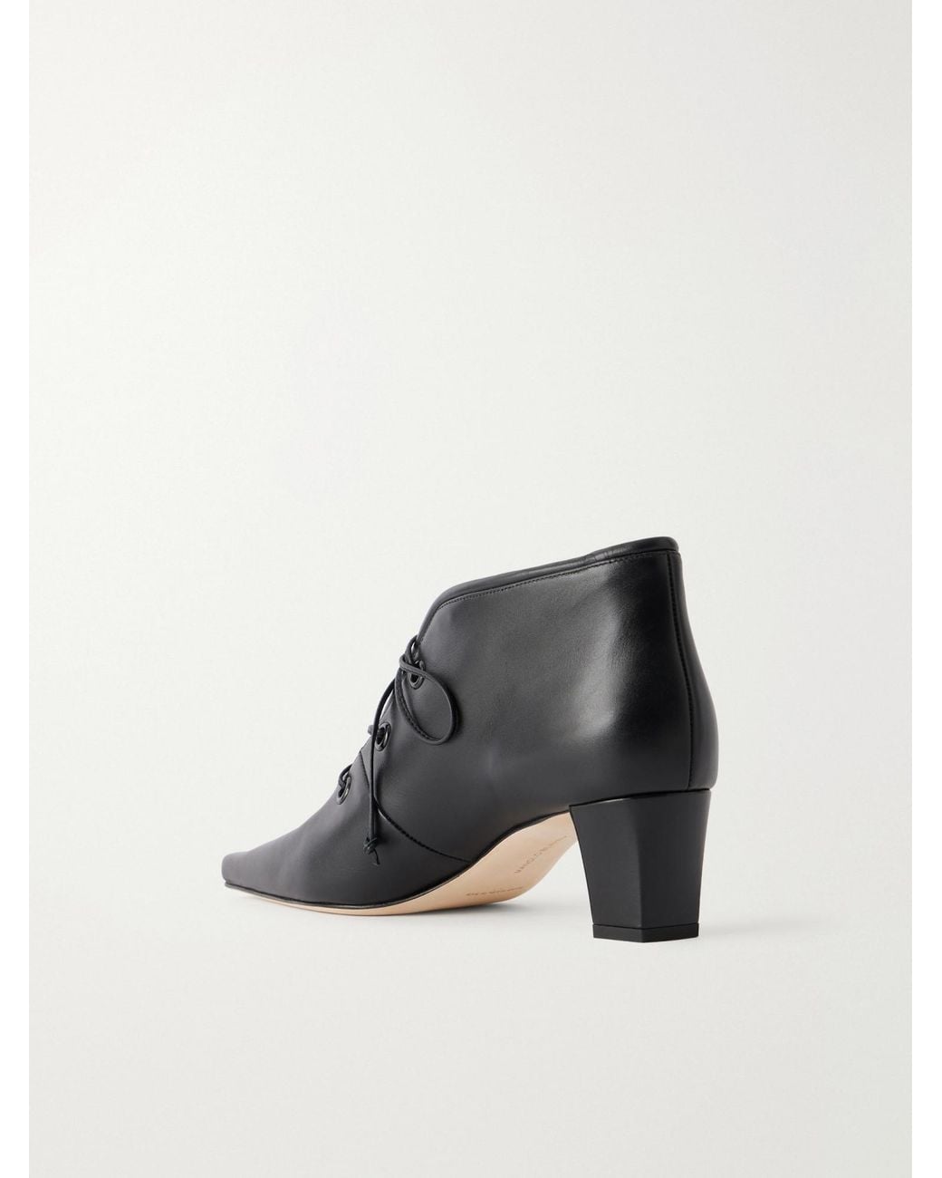 Manolo Blahnik Black Lace-Up Leather Boots