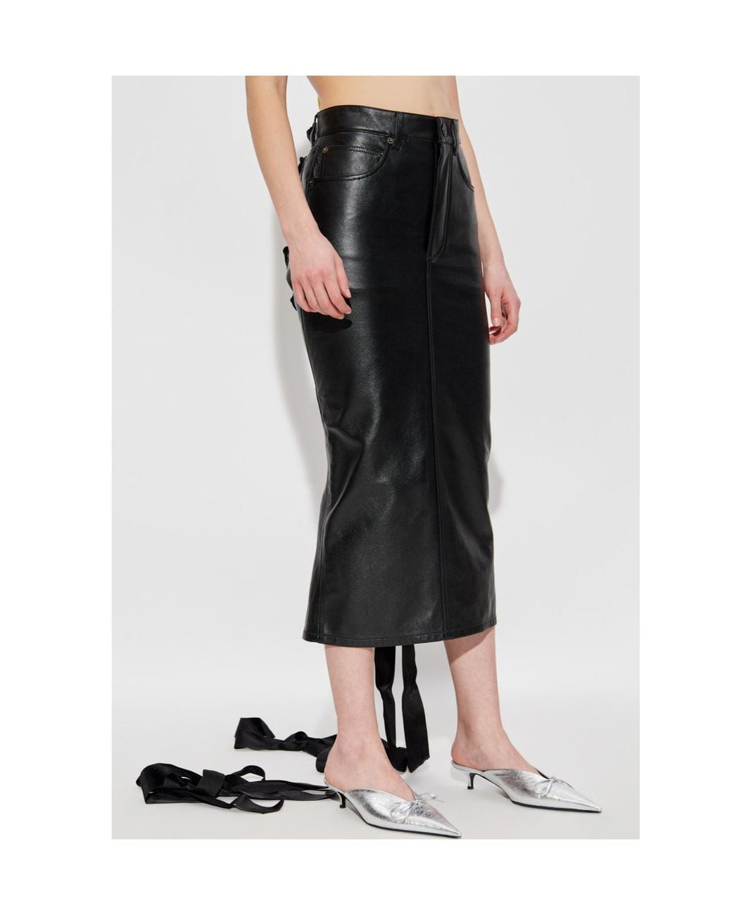 Balenciaga Black Laced Leather Skirt