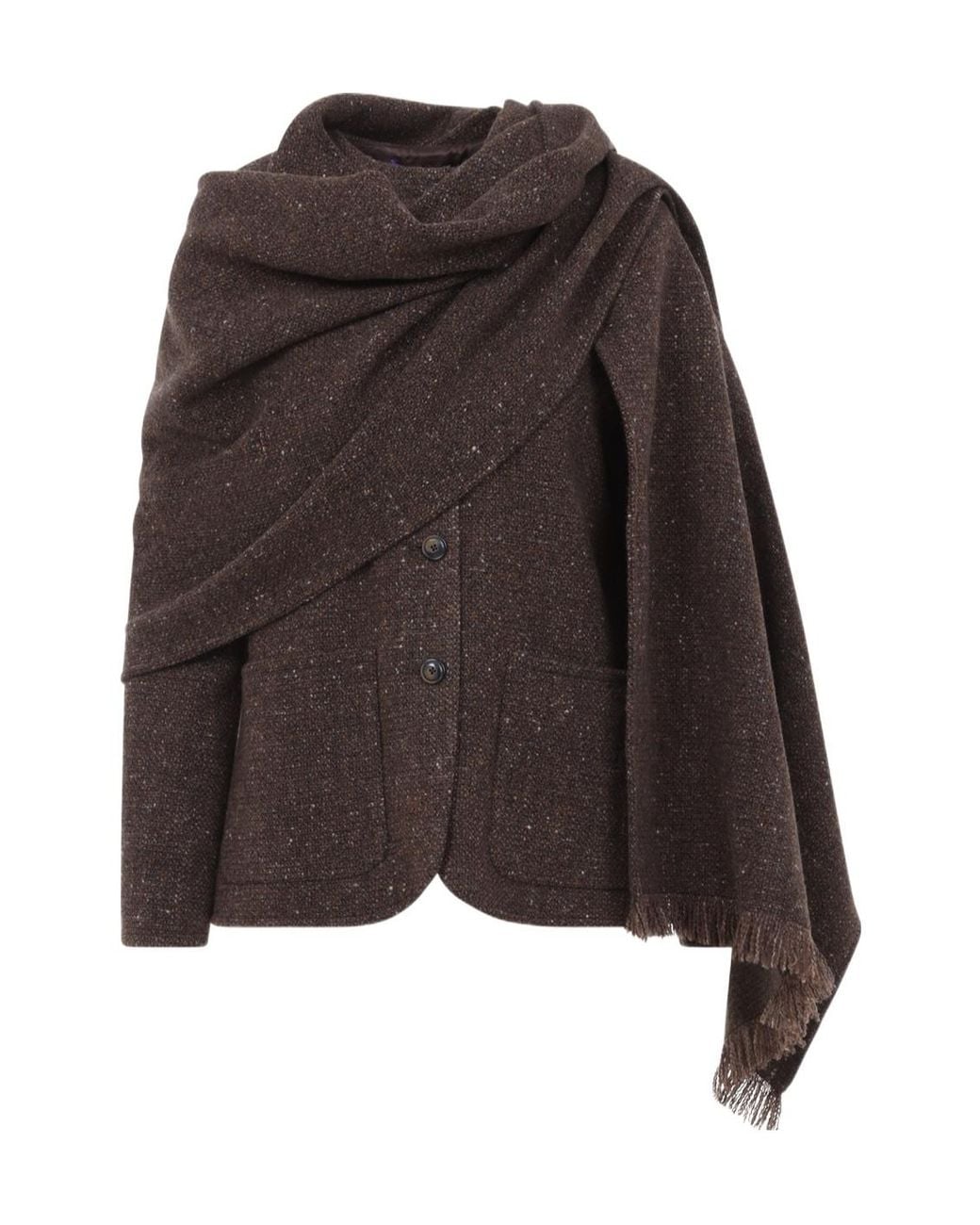Ralph Lauren Brown Fringe-Trimmed Scarf-Detail Cardigan