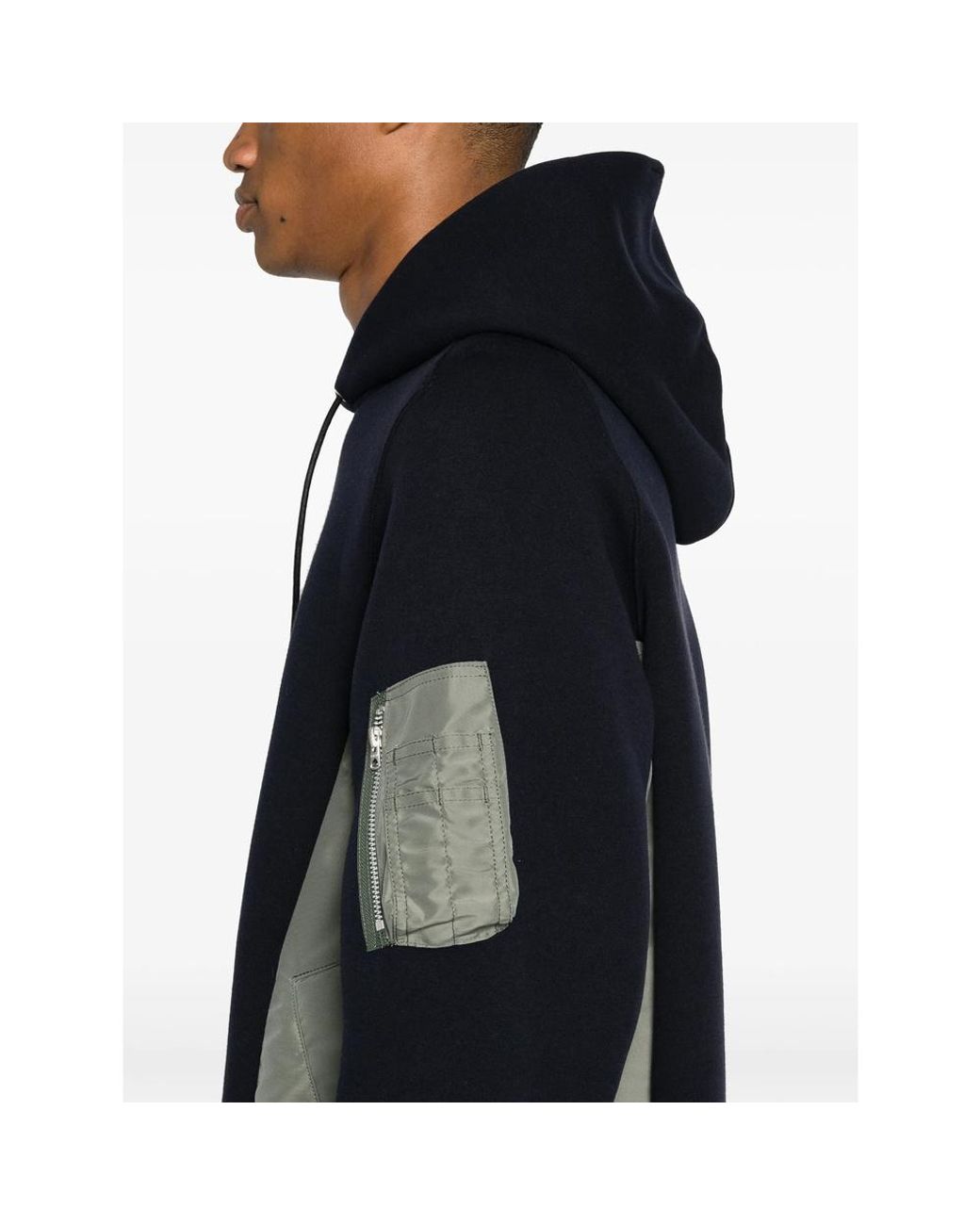 Sacai Blue Panelled Drawstring Hoodie for men