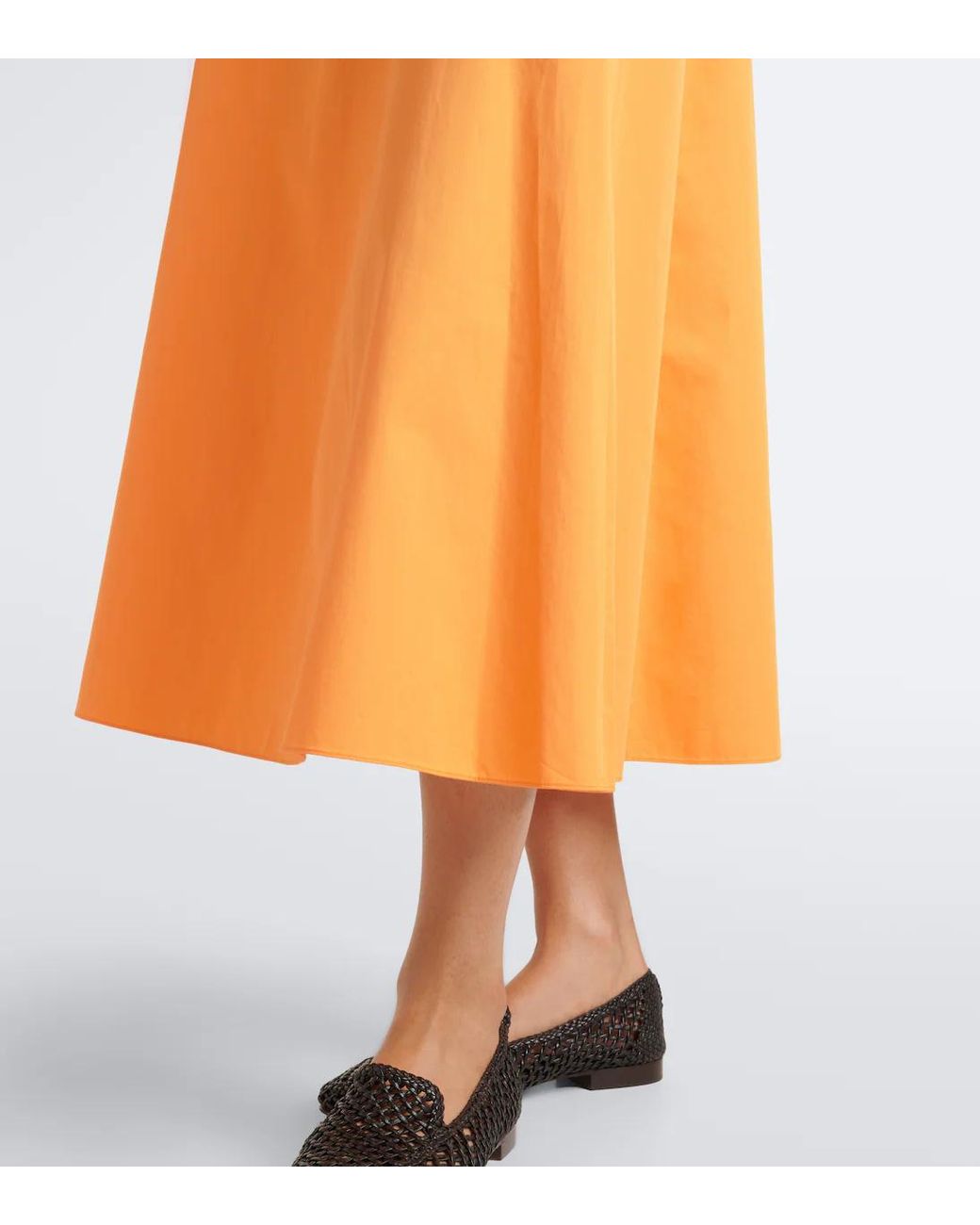 Vince Orange Cotton Poplin Midi Skirt
