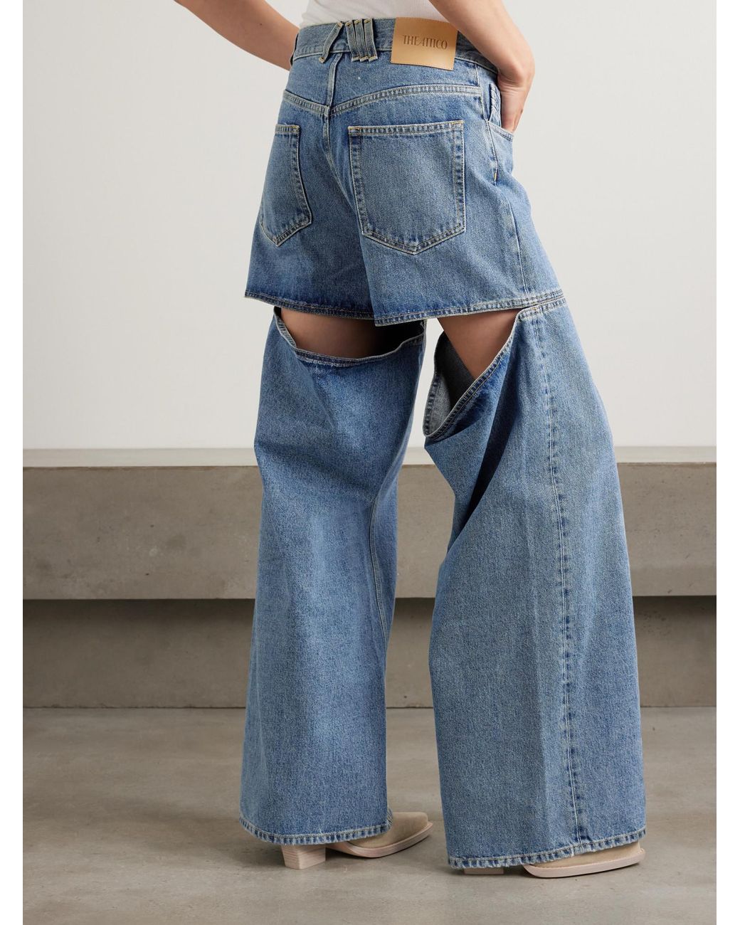 The Attico Blue Cutout Paneled Boyfriend Jeans