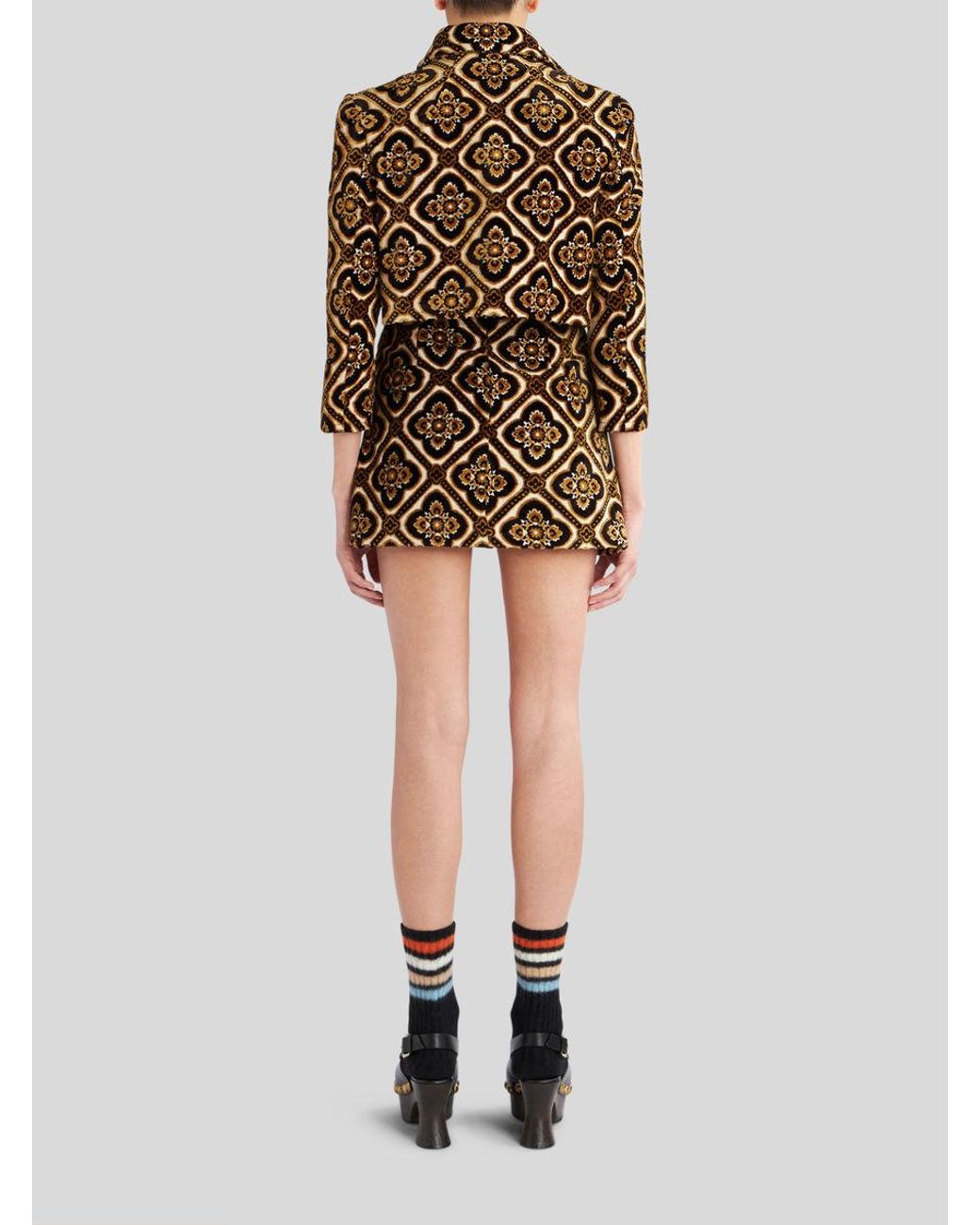 Etro Brown Geometric-Printed Buttoned Cropped Jacket