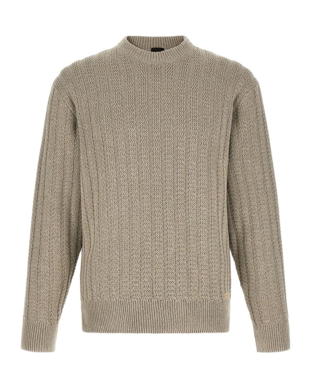 Boss Gray Textured Cotton Knitted Sweater for men