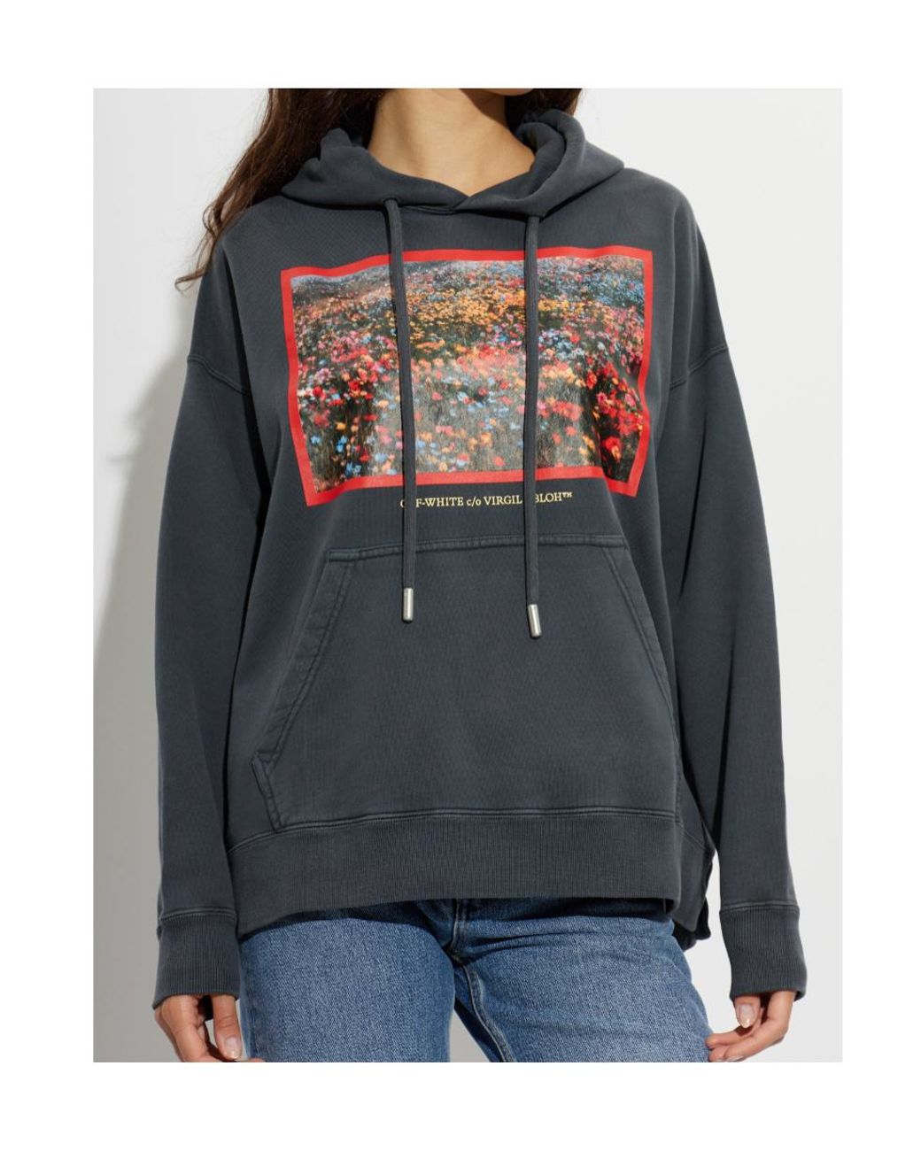 Off-White c/o Virgil Abloh Gray Long-Sleeve Hooded Sweatshirt